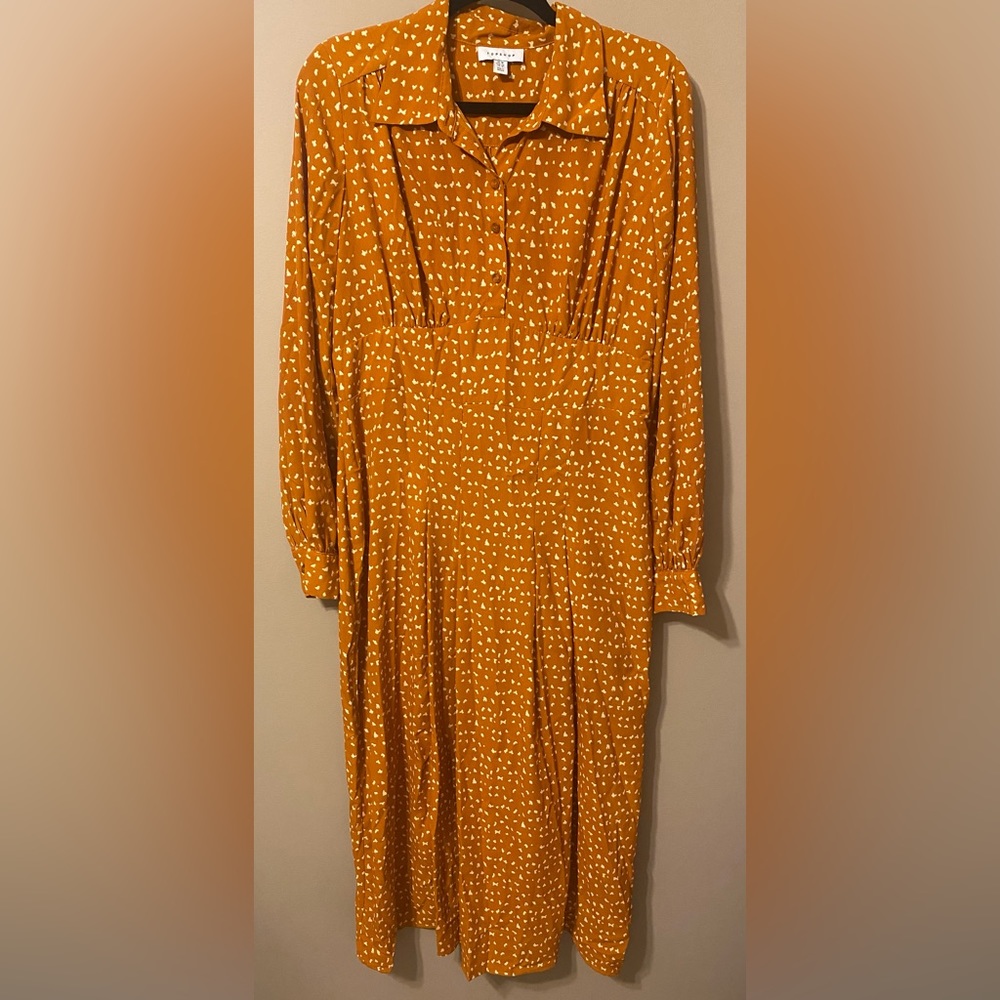 NWOT- Topshop Dress orange/cream long sleeve flowy midi dress size 12--not worn - Picture 2 of 9